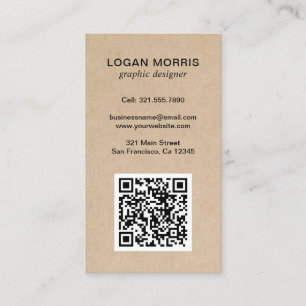 Modern Simple Minimalist QR Code Kraft Business Card