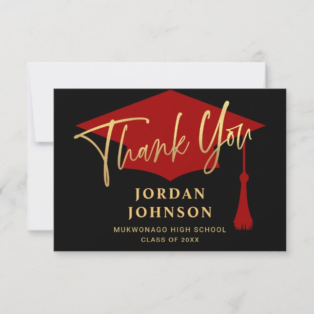 Modern Simple Minimalist Red Graduation Thank You Card (Front)