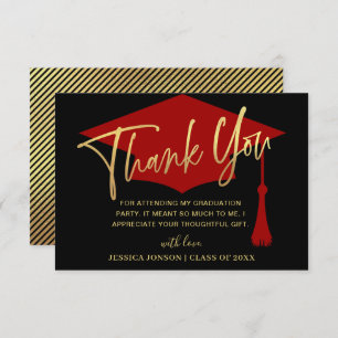 Modern Simple Minimalist Red Graduation Thank You Card