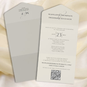 Modern Simple Minimalist Sage Green QR Code RSVP All In One Invitation