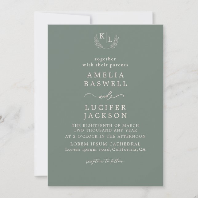 Modern Simple minimalist Sage green Wedding Invitation (Front)