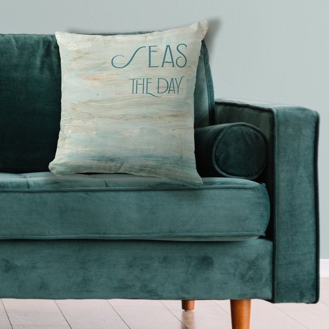 Modern Simple Minimalist Seas the Day Rustic Wood Cushion (Creator Uploaded)