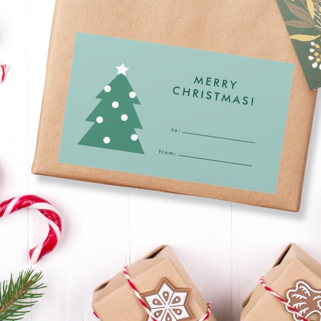 Modern Simple Minimalist Tree Merry Christmas  Rectangular Sticker (simple minimalist modern Christmas gift label with tree icon)