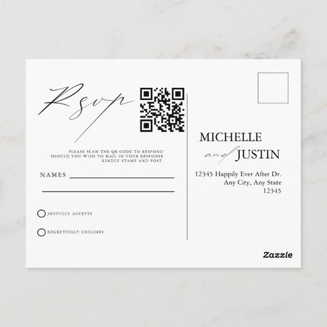  Modern Simple Minimalist Wedding QR Code RSVP Pos Postcard (Back)