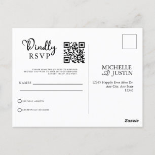  Modern Simple Minimalist Wedding QR Code RSVP Postcard