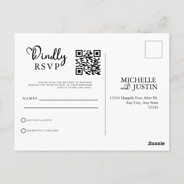  Modern Simple Minimalist Wedding QR Code RSVP Postcard (Back)