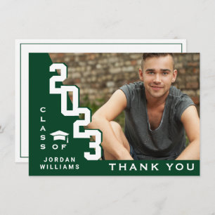 Modern Simple Minimalist White Green Graduation Thank You Card