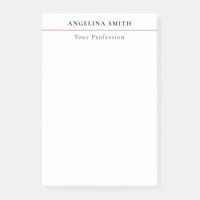 Modern Simple Minimalist White Red Professional Post-it Notes (Front)