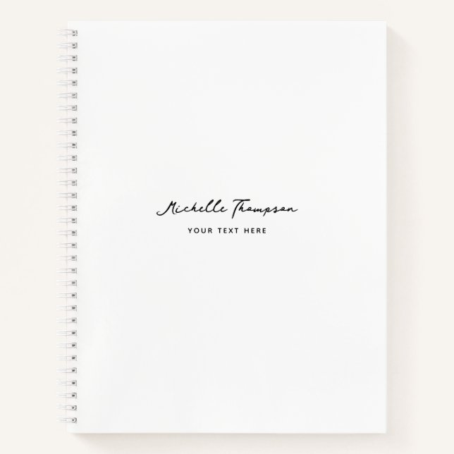 Modern Simple Minimalist White Script Name Notebook (Front)