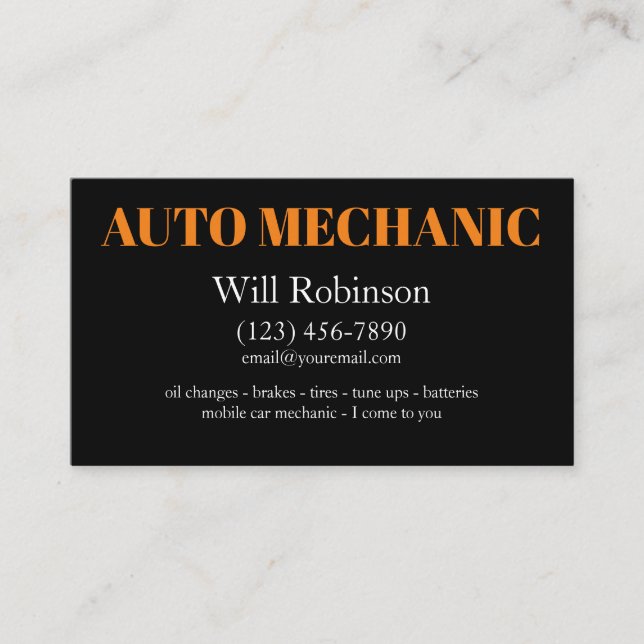 Modern Simple Mobile Auto Mechanic Business Card (Front)