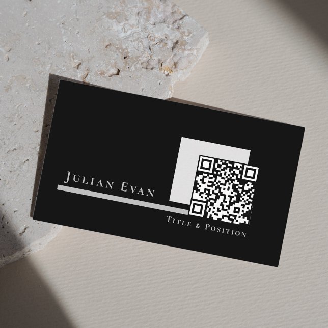 Modern Simple Monochrome Black and White QR Code Business Card (Creator Uploaded)