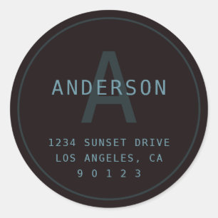 Modern Simple Monogram Address Deep Muted Colour Classic Round Sticker