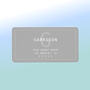 Modern Simple Monogram & Address   Light Grey Label