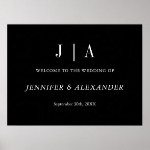 Modern Simple Monogram Black And White Wedding Poster