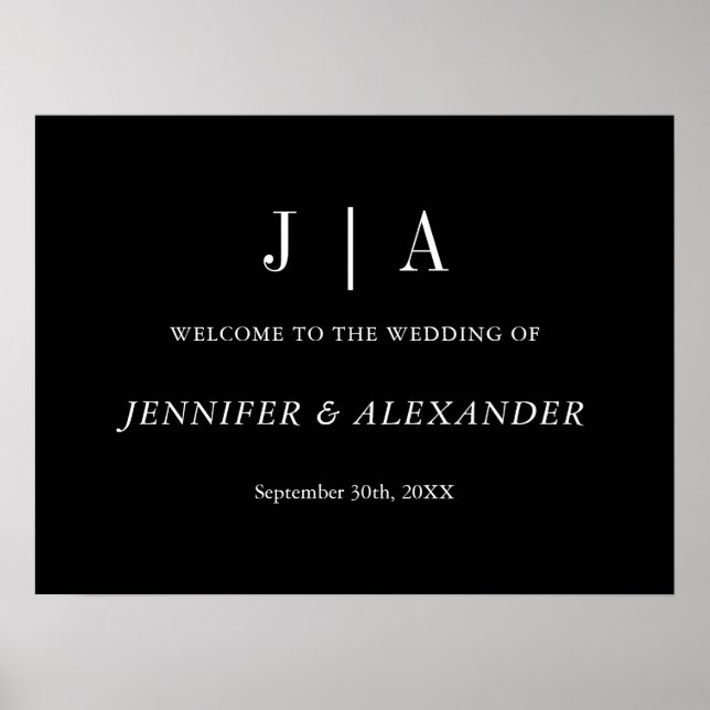 Modern Simple Monogram Black And White Wedding Poster (Front)
