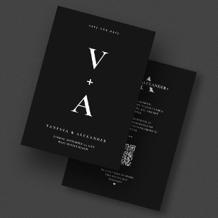 Modern Simple Monogram Black Wedding Save The Date