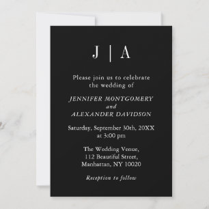 Modern Simple Monogram Couple Name Black And White Invitation