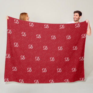 modern simple monogram elegant red initial fleece blanket