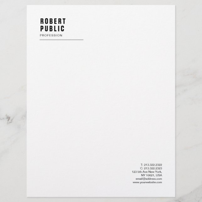 Modern Simple Monogram Elegant White Professional Custom Letterhead (Front)