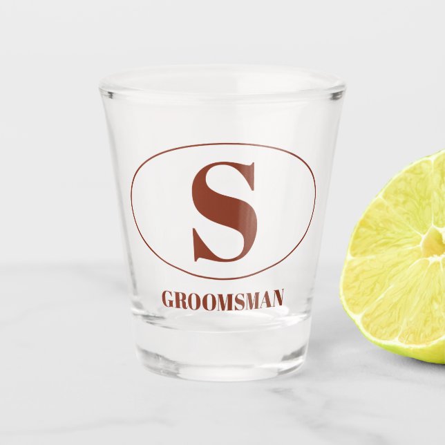 Modern Simple Monogram Groomsmen Gift Wedding Shot Glass (Front)