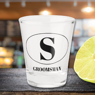 Modern Simple Monogram Groomsmen Gift Wedding Shot Glass