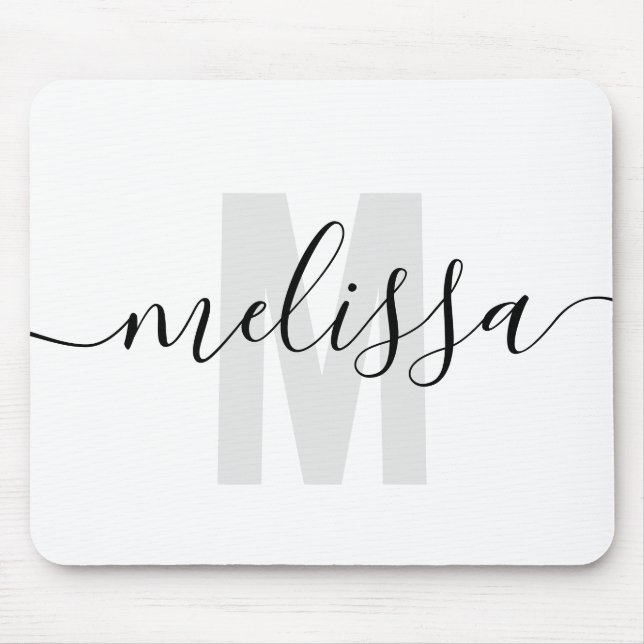 Modern Simple Monogram Handwriting Name Mouse Pad (Front)