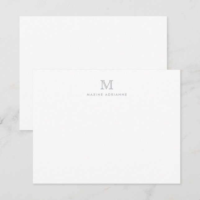 Modern Simple Monogram Light Silver Grey Note Card (Front/Back)