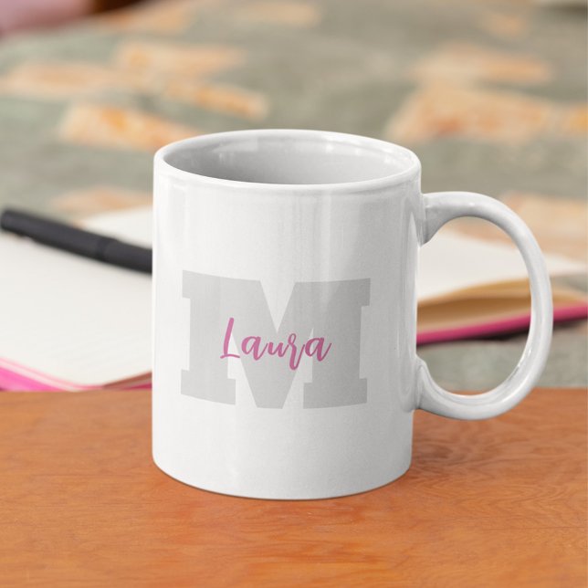 Modern Simple Monogram Name Custom Coffee Mug (Modern monogram simple custom coffee mug.)