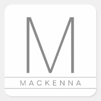 Modern Simple Monogram Name Grey White Stripe
