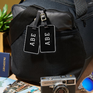 Modern Simple Monogram + Phone Number Luggage Tag