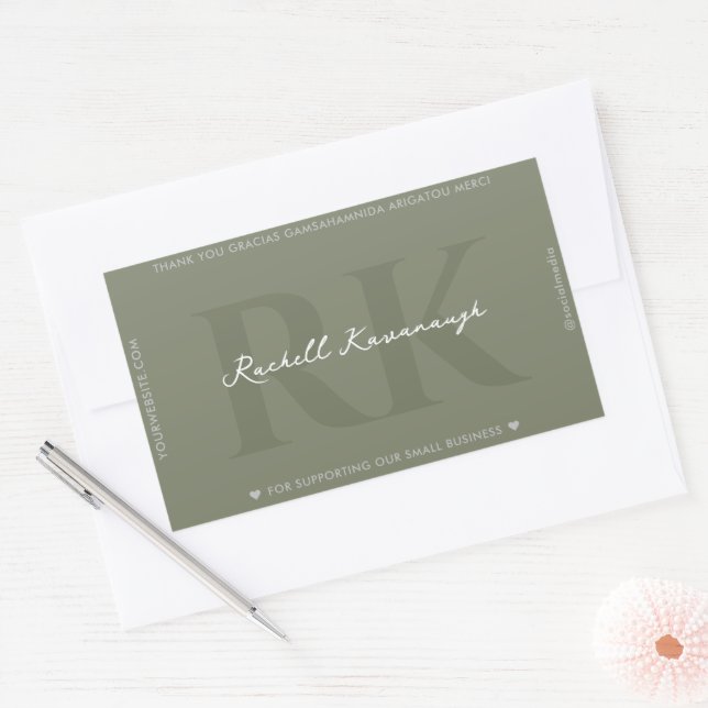 Modern Simple Monogram Sage Green   Rectangular Sticker (Envelope)