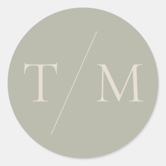 Modern Simple Monogram Sage Mix & Match Wedding Cl Classic Round Sticker (Front)