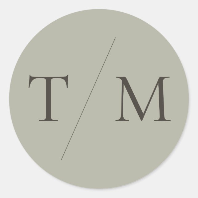 Modern Simple Monogram Sage Mix & Match Wedding Classic Round Sticker (Front)