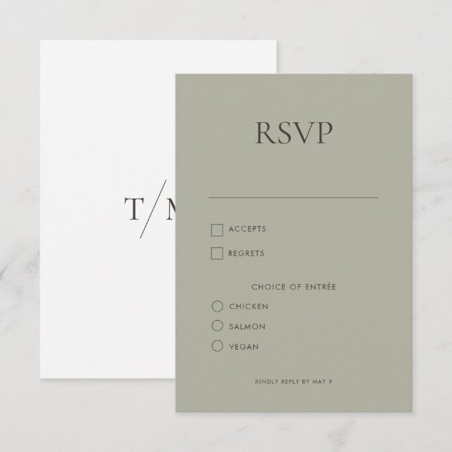 Modern Simple Monogram Sage Mix & Match Wedding RS RSVP Card (Front/Back)