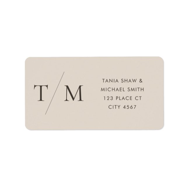 Modern Simple Monogram Sand Mix & Match Wedding Label (Front)