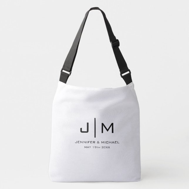 Modern Simple Monogram Wedding Couple Large Crossbody Bag (Front)