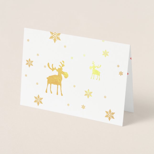 Modern Simple Moose Snowflakes Foil Greeting Card (Front)