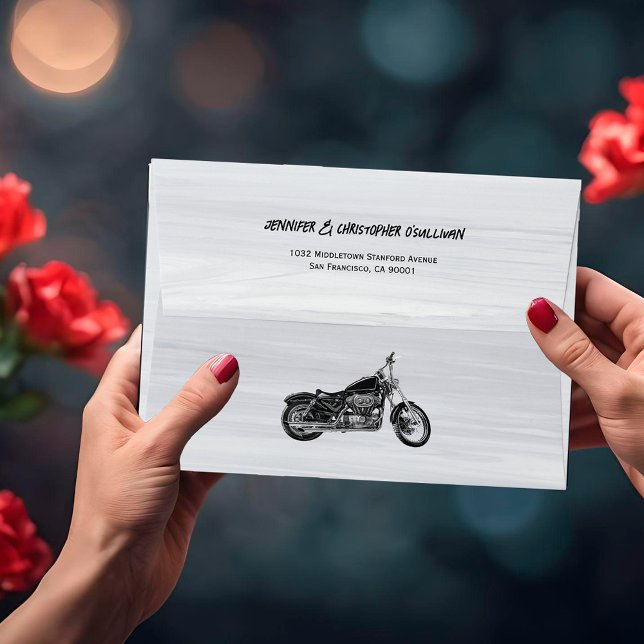 Modern Simple Motorcycle Biker Themed Wedding Envelope (Creator Uploaded)