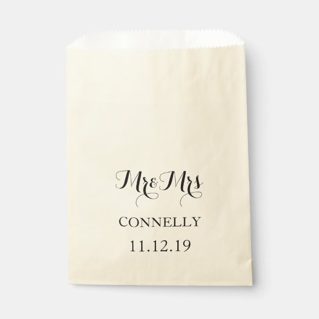 Modern Simple Mr & Mrs Script Wedding Favour Bag (Front)