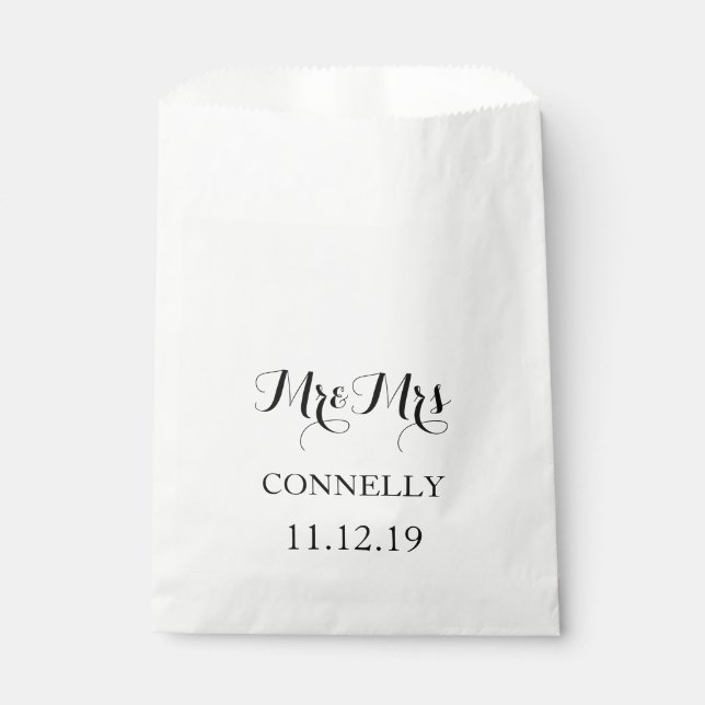 Modern Simple Mr & Mrs Script Wedding Favour Bag (Front)