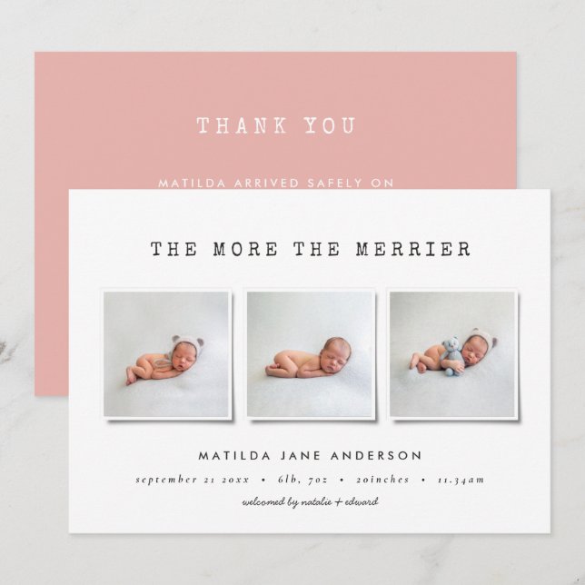 Modern simple multi photo birth announcement (Front/Back)