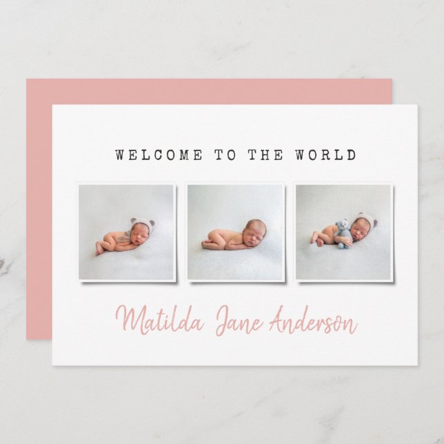 Modern simple multi photo birth announcement (Front/Back)