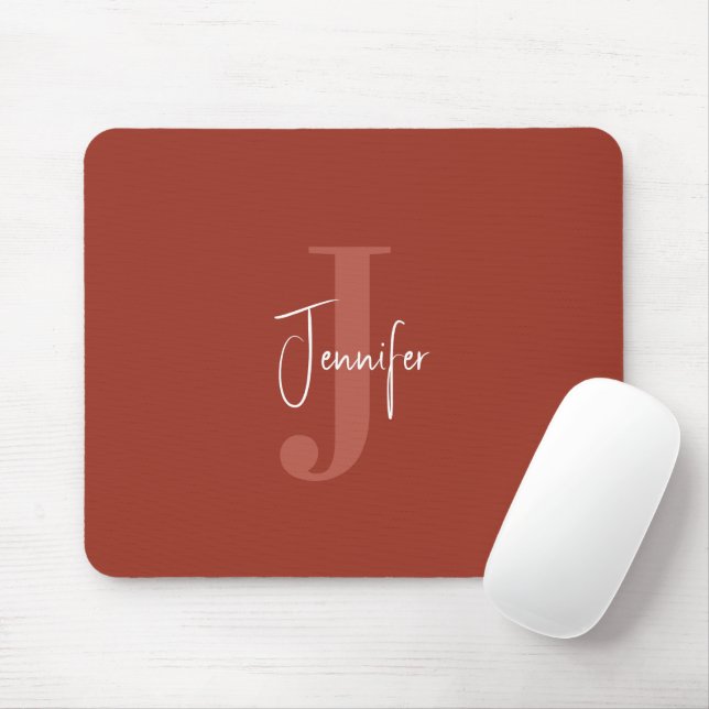 Modern Simple Name & Initial Monogram Terracotta Mouse Pad (With Mouse)