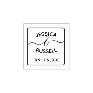Modern Simple Names Date Wedding Rubber Stamp