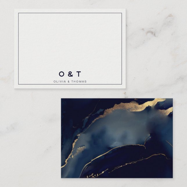 Modern Simple Nautical Navy Blue Couple Monogram Card (Front/Back)