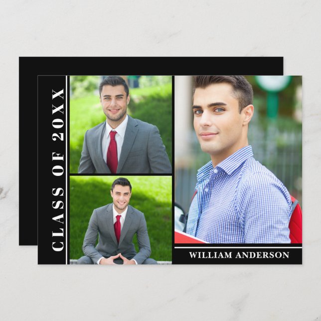 Modern Simple Navy 2 PHOTO Graduation Party Invitation (Front/Back)