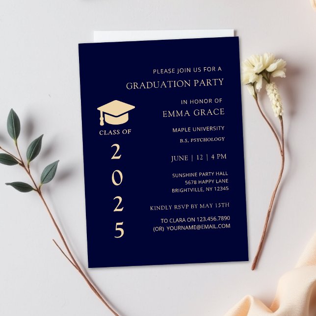 Modern Simple Navy and Gold Graduation Party Invitation (class of 2025 graduation invitations,graduation party invitations,graduation invites, graduate invit)