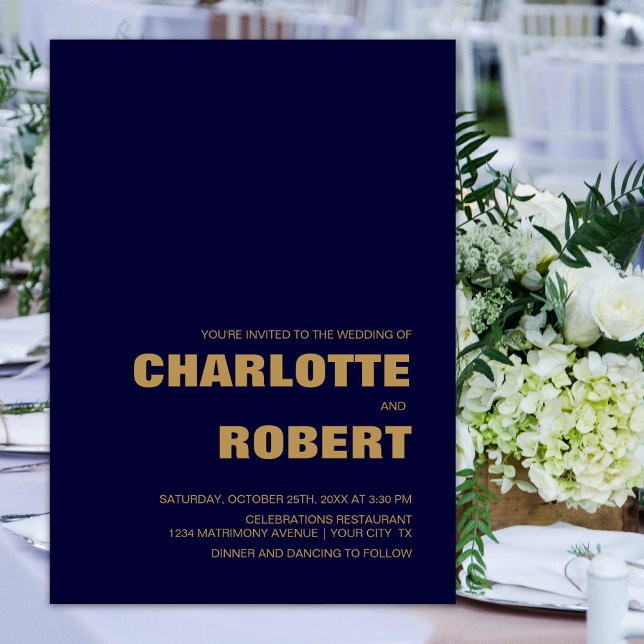 Modern Simple Navy Blue and Gold Wedding Invitation (Creator Uploaded)