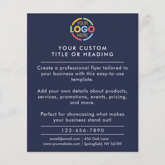 Modern Simple Navy Blue Business Logo Promotional Flyer (Front)