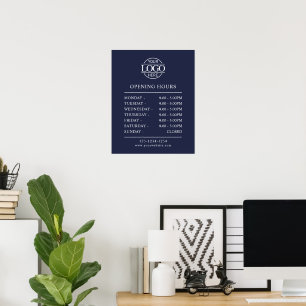 Modern Simple Navy Blue   Business Opening Hours Poster